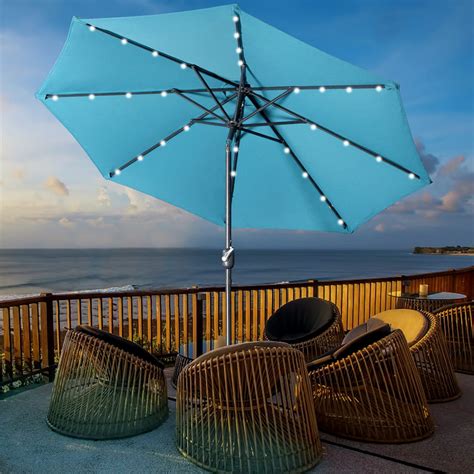 9 Ft Led Lighted Patio Outdoor Umbrella Solar Power Market Table Fade