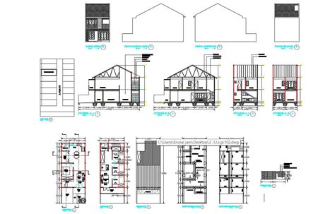 Residential Building Plans Elevation Section With Dimensions And