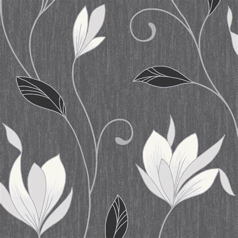 Shop 600+ metallic wallpaper patterns. Vymura Synergy Glitter Floral Wallpaper Ebony Black, White ...