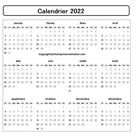 Gratuit Calendrier 2022 Imprimable Modèle Dans Pdf And Mot