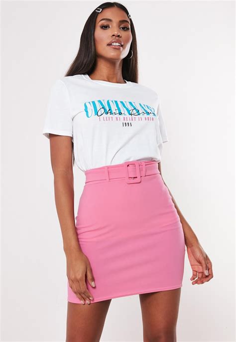 Pink Self Fabric Belted Mini Skirt Missguided Mini Skirts Belted Mini Skirt Pink Mini Skirt