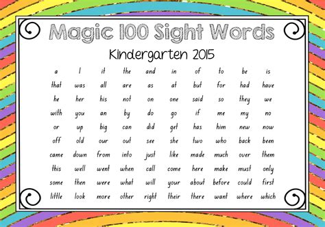 Gallery For 100 Sight Words Kindergarten