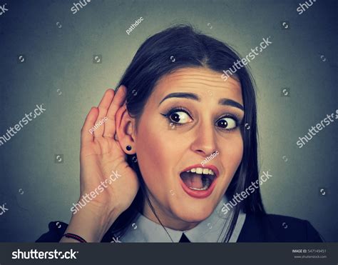 Surprised Woman Hand Ear Carefully Secretly Stock Photo 547149451