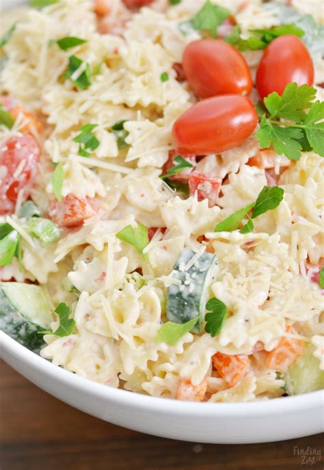 This salad can be made through step 4 and stored in the refrigerator for. This creamy bowtie pasta salad is loaded with veggies and flavor but is a super easy pasta sala ...