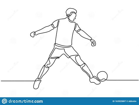 Continuous One Line Drawing Of Football Or Soccer Player Dribbling The