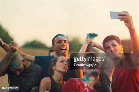 Marathonrennen Machen Selfie Stock Foto Getty Images