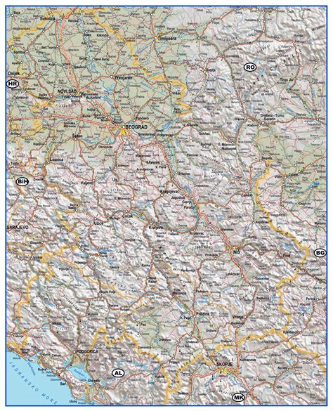 Large Detailed Roads And Highways Map Of Serbia With Relief Vidiani