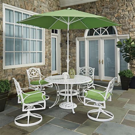 Biscayne White Round 7 Pc Outdoor Dining Table 4 Arm Chairs With
