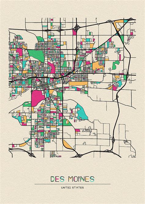 Des Moines Iowa City Map Drawing By Inspirowl Design Pixels