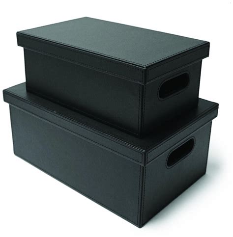 Faux Leather Storage Boxes Set Of 2 Black Uk Kitchen And Home