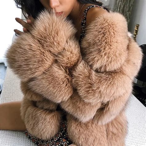 Xs 4xl Plus Size Winter Women Luxury Faux Fox Fur Coat Furry Slim Fur