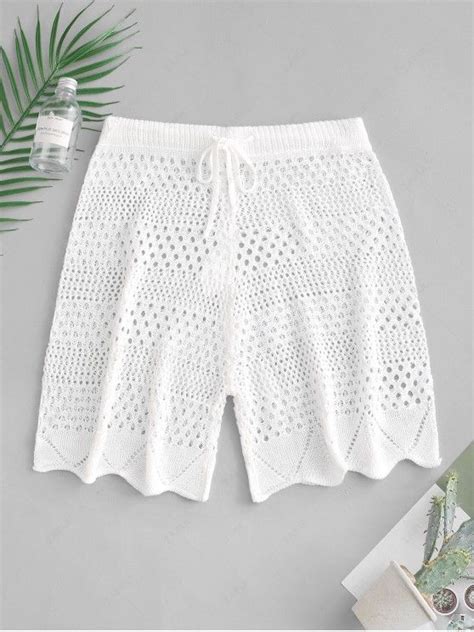 33 Off 2021 Drawstring See Thru Crochet Shorts In White Zaful