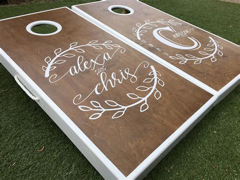 Monogram Leaf Cornhole Boards Wedding Cornhole Boards Lawn Etsy