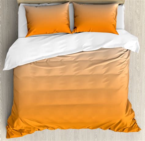 Ombre Queen Size Duvet Cover Set Sunset Inspired Orange Colored Modern