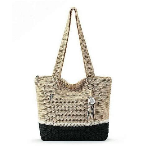 Nwt The Sak Riviera Crochet Shoulder Bag Tote Shopper Bamboo Block Shp