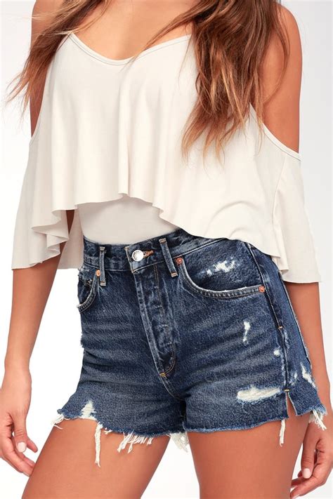 Agolde Jaden Medium Wash Denim Shorts Cutoff Shorts Lulus