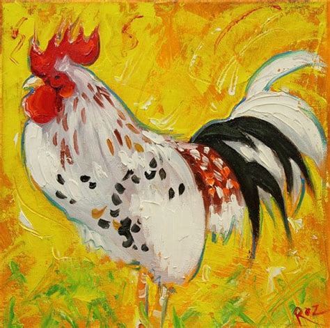 Rooster 681 12x12 Inch Animal Portrait Original Oil Painting Etsy