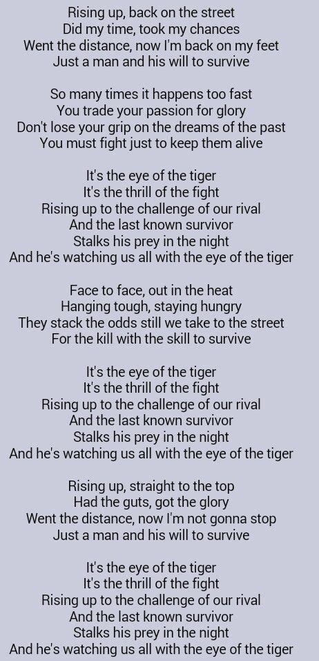 Greatest Song Ever Survivor Eye Of The Tiger Great Song