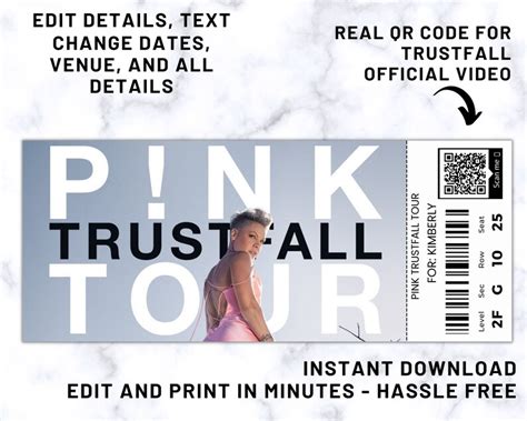 Surprise Pink Trustfall Tour Tickets Pink Ticket Trustfall Etsy Uk