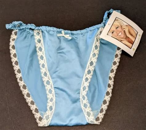 Vtg Pamela Anderson Satin String Bikini Panties Aqua Lace Nwt Bin Rare