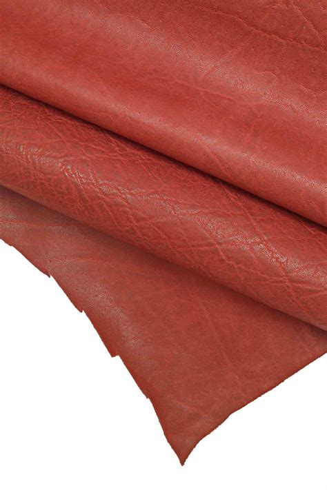 Genuine Leather Skin Calfskin Dark Red Cowhide Buffalo Wrinkles Print