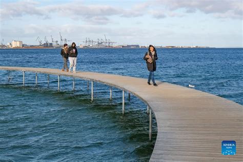 People Walk On The Infinite Bridge In Aarhus Denmark Xinhua