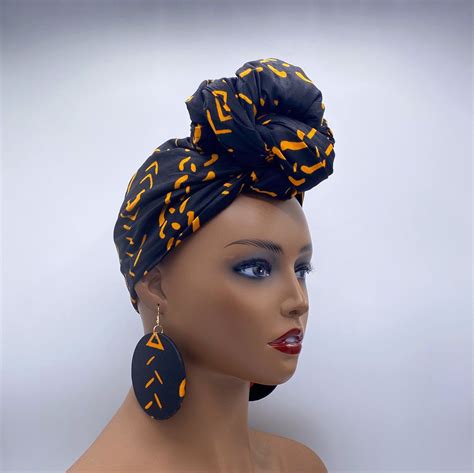 Black And Orange African Head Wrap African Turban African Etsy In 2022