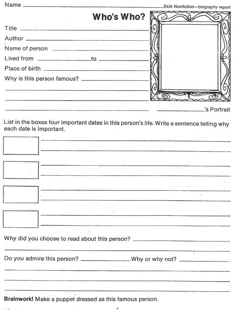 Bio Sheet Template Write A Short Biography About Your Or Someones