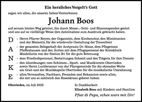 Traueranzeigen Von Johann Boos Augsburger Allgemeine Zeitung