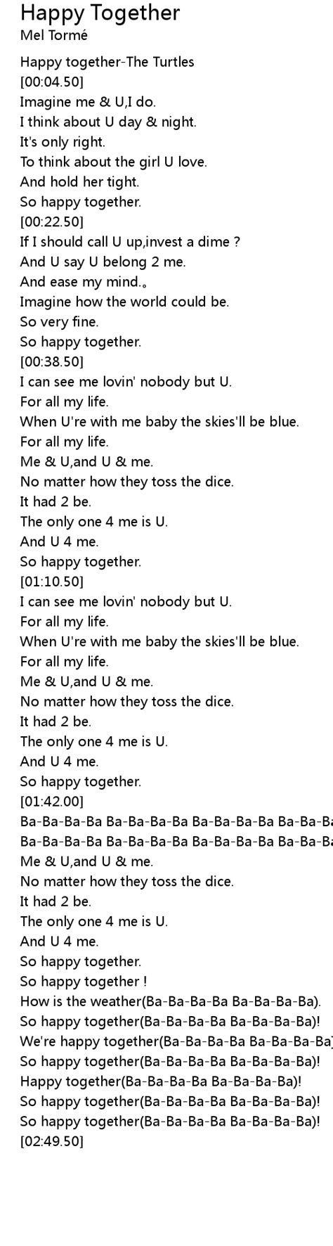 Happy Together Lyrics Follow Lyrics