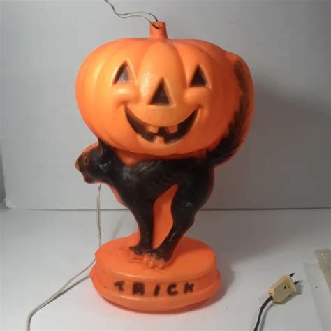 Vintage Halloween Blow Mold Black Cat Jack O Lantern Pumpkin 14 Trick