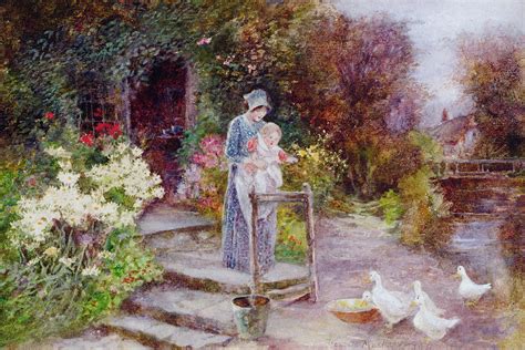 Woman And Child In A Cottage Garden Painting By Florence