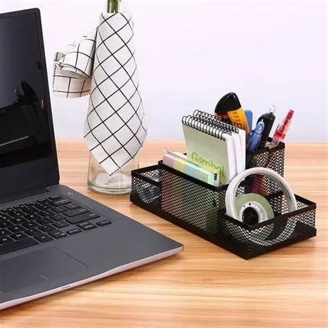 Black Rectangular 3 Compartment Metal Pen Holder For Office At Rs 140