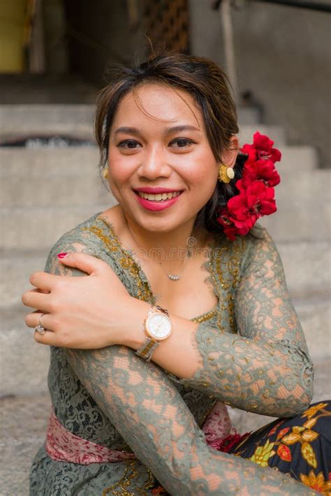 Young Happy And Beautiful Asian Woman Wearing Traditional Balinese Kebaya Dress Indonesian