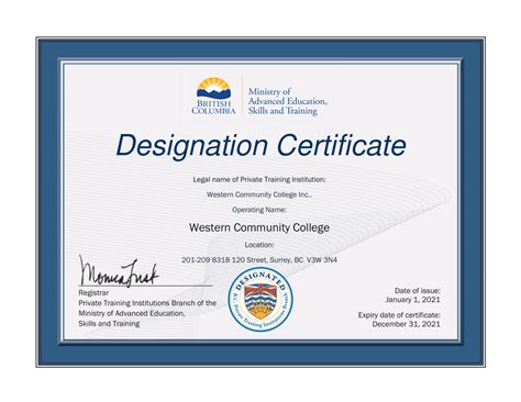 Designation Certificates Western Community College
