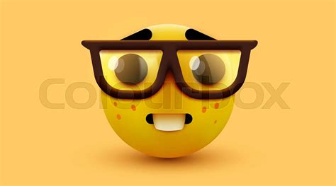 Nerd Face Emoji Clever Emoticon With Glasses Geek Or Student Stock