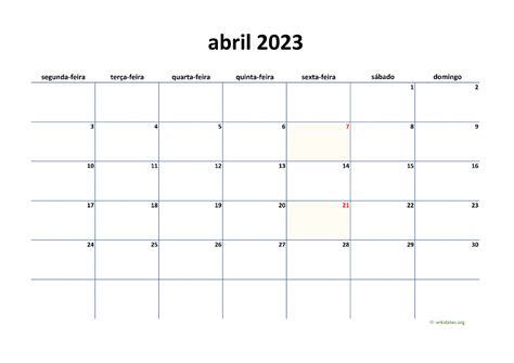 Calendário Abril 2023