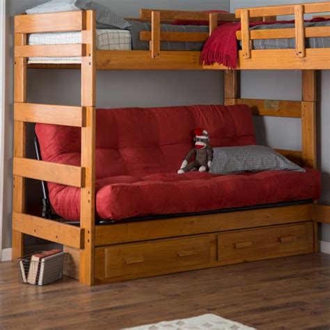 Woodcrest Heartland L Shaped Futon Bunk Bed With Extra Loft Honey
