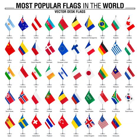 Premium Vector Collection Of Desk Flags Most Popular World Flags
