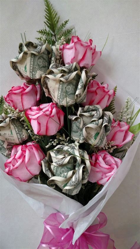 Money And Pink Rose Bouquet Origami Uang Hadiah Buatan Sendiri Buket