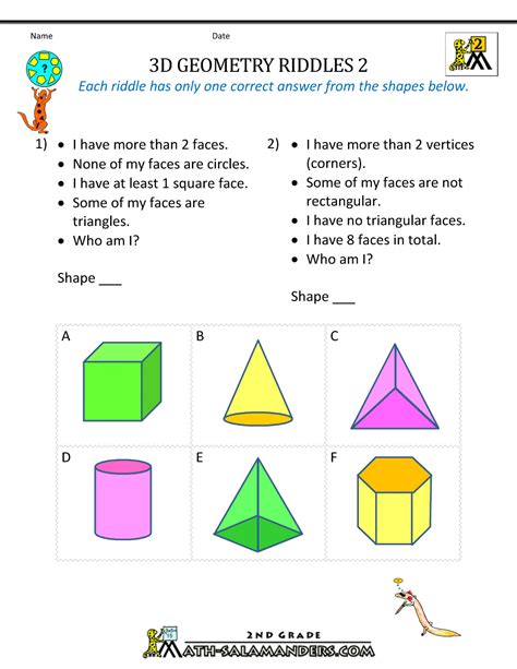 This page offers free printable math worksheets for second (2nd) grade and kindergarten levels. Free Geometry Worksheets 2nd Grade Geometry Riddles