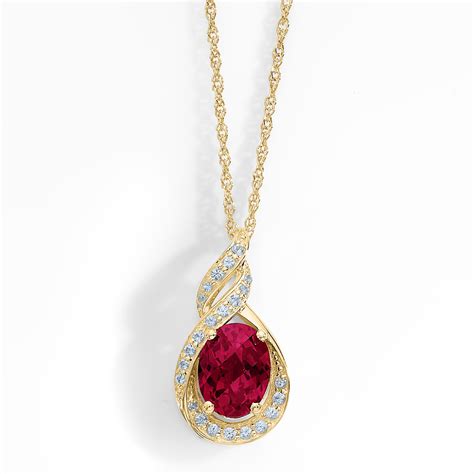 Lab Created Ruby Gold Over Silver Teardrop Pendant Necklace