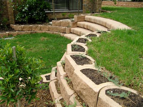 Curved Stairs With Retaining Blocks Terraforce Landscaping A Slope