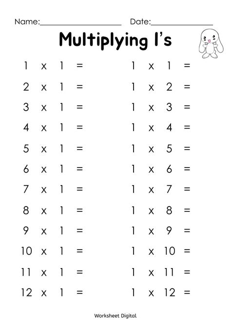 Printable Multiplication Multiplying Worksheets Numbers 1 12 For