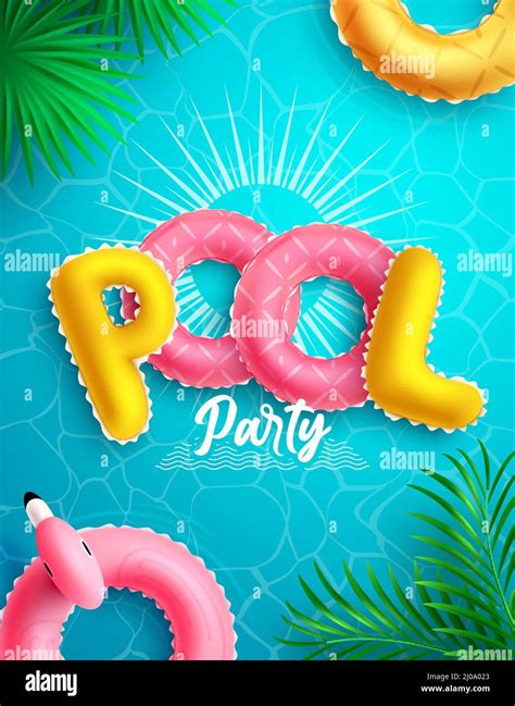 pool party vector concept design summer pool party typography text with floating floaters and