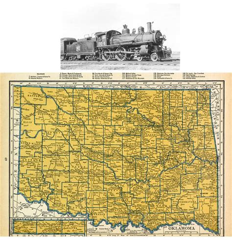 1939 Oklahoma Railroad Map Shows All Rr Depots Towns Mkandt Rr Print
