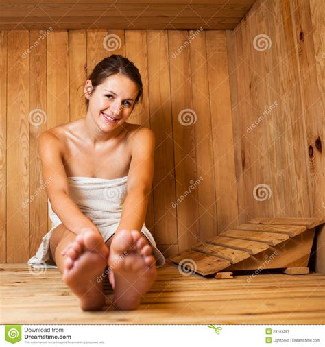 Woman Relaxing In A Sauna Stock Image Image Of Relax 28163297