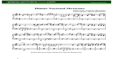 Himno Nacional Mexicano Partitura Fácil Para Piano Pdf Document