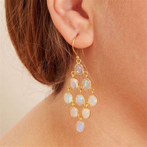 Opal Chandelier Gold Plated Silver Drop Earrings By Rochejewels