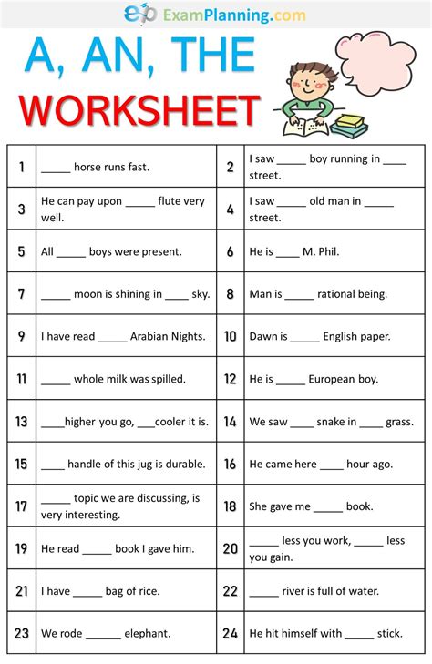 A An The Worksheet With Answers Examplanning